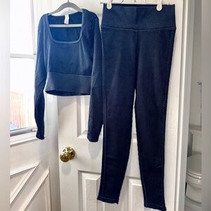 Offline By Aerie Olive Ribbed Long Sleeve Crop Top And Leggings Set